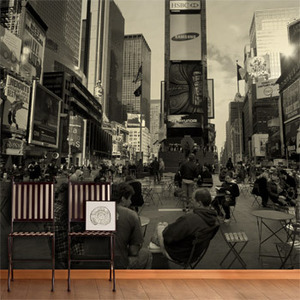 [나무자전거]뮤럴벽지[huea] at-217 [접착/비접착]/도시/건축물/랜드마크/모노톤/흑백사진/뉴욕/타임스퀘어, 나무자전거