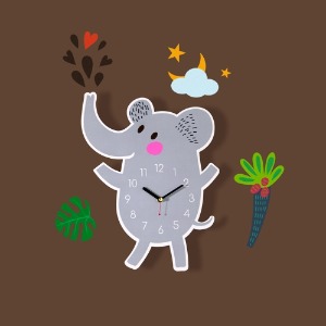 [나무자전거]우드입체벽시계[BZ]157 사랑가득코끼리&amp;데코스티커,무소음, 나무자전거