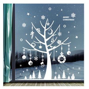 [나무자전거]크리스마스포인트데코스티커 uni 눈꽃 겨울흰나무[2매] FDX-2201, 나무자전거